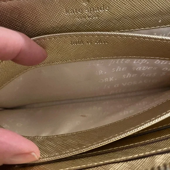 Kate Spade Gold Metallic Saffiano Leather Zip Around Wallet/Wristlet - Picture 11 of 14